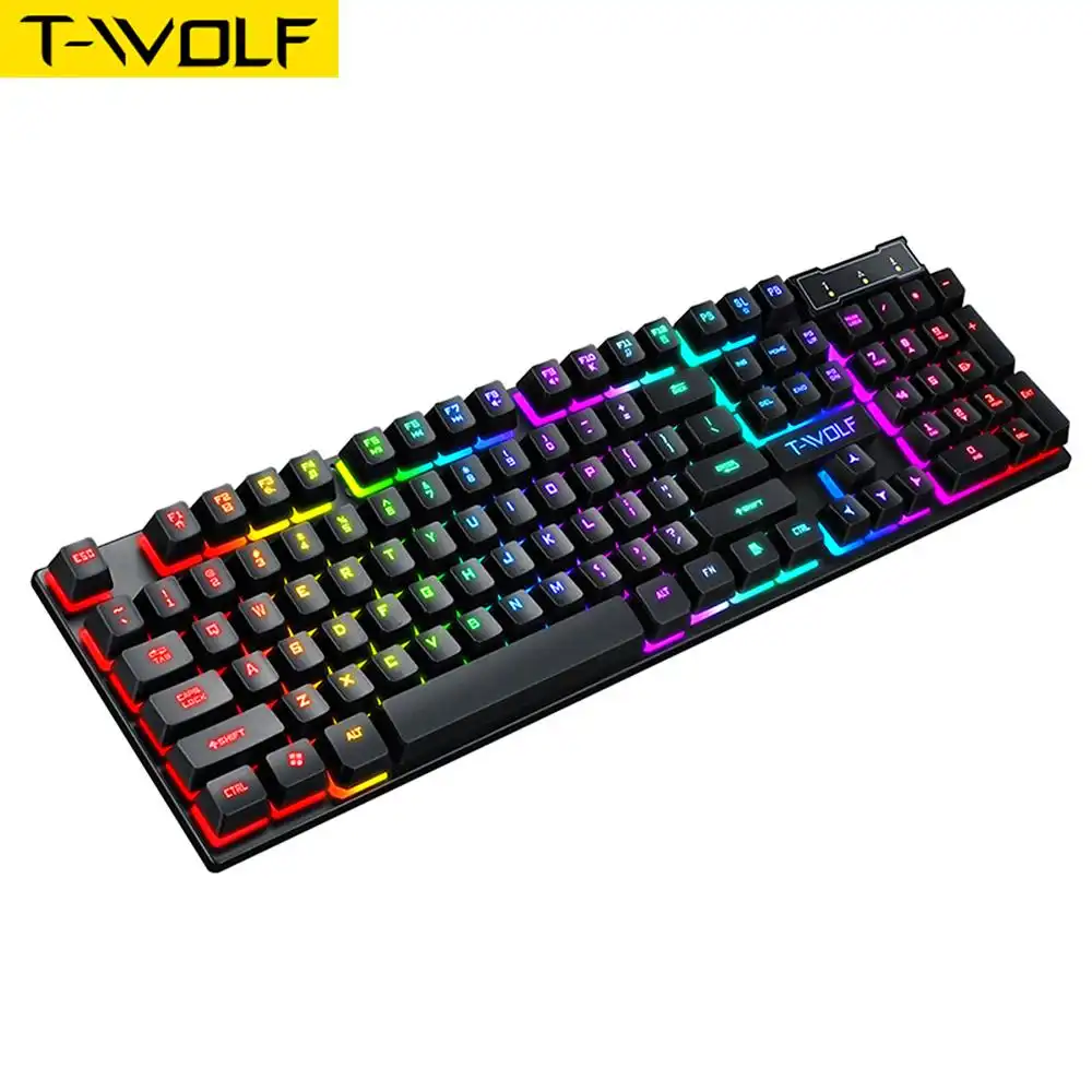 T-WOLF T20 RGB Gaming Keyboard – 104 Keys USB Wired