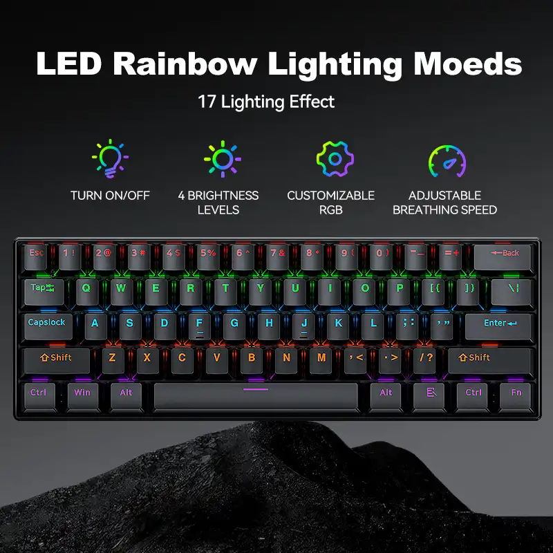 T-WOLF T60 Mini RGB Gaming Keyboard, Wired Mechanical - Image 6