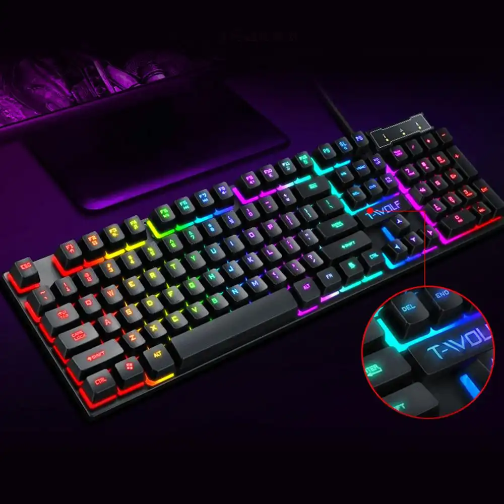 T-WOLF T20 RGB Gaming Keyboard – 104 Keys USB Wired - Image 2
