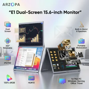 Dual 15.6" FHD IPS Portable Monitor 360° Rotatable Stackable USB-C HDMI for Laptop PC Mac