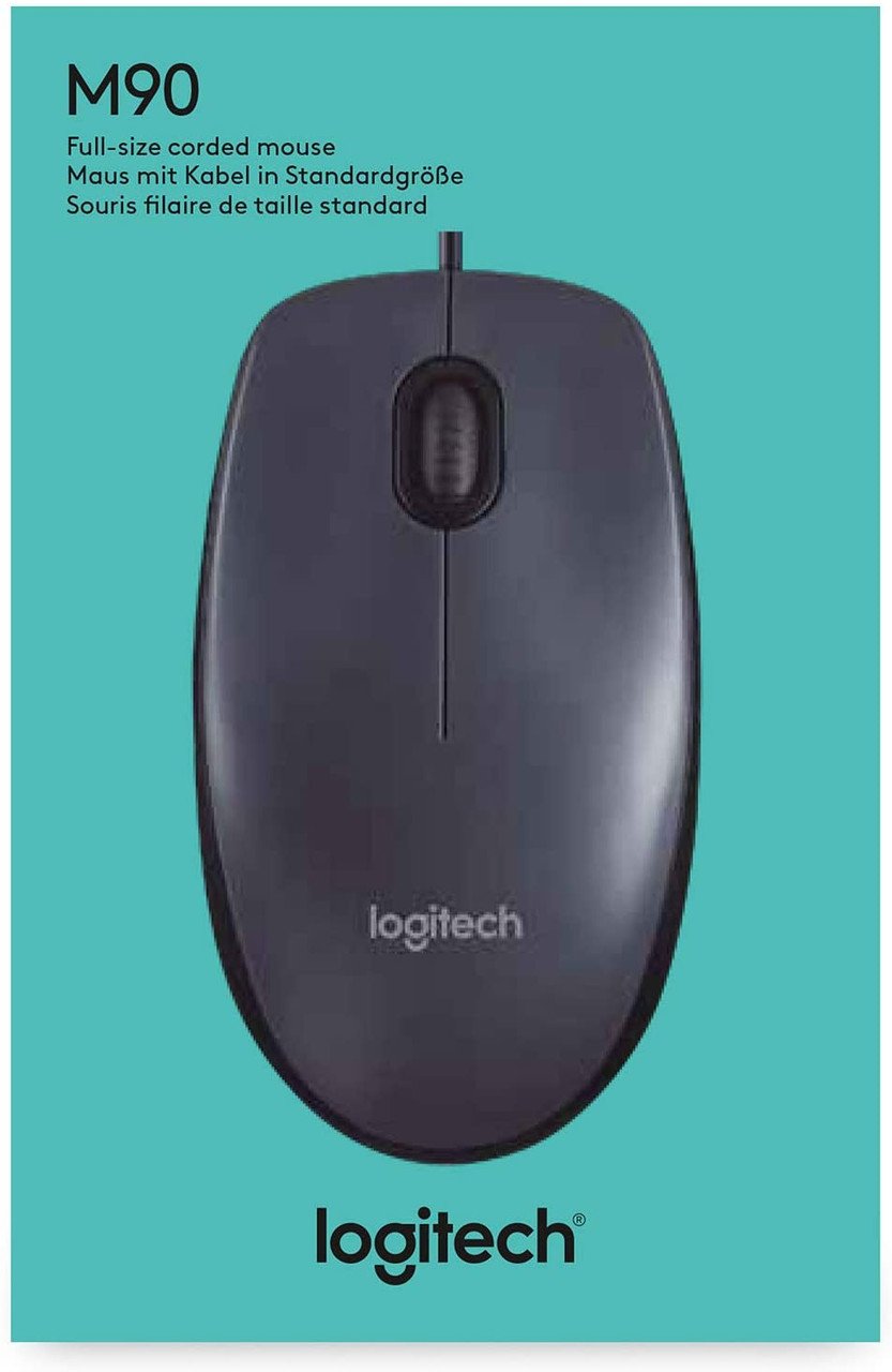 Logitech M90 USB Mouse - Reliable Optical Tracking & Ambidextrous Design
