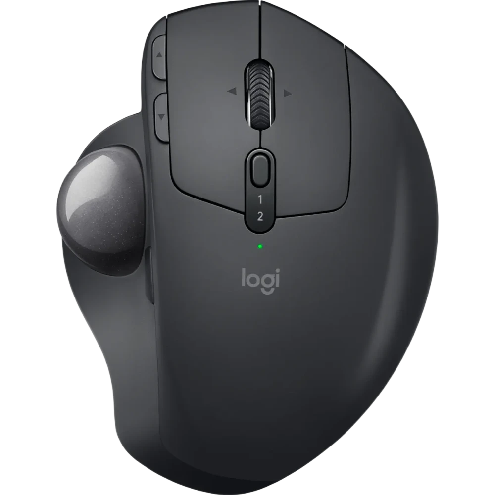 Logitech MX Ergo Advanced Wireless Trackball Mouse 910-005182 top view with trackball and buttons