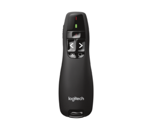 Logitech R400 Wireless Presenter with red laser pointer and carrying case