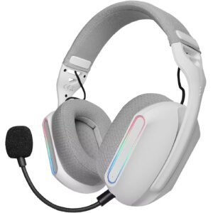 Mars Gaming MHW-PRO White wireless gaming headset front view with RGB lighting